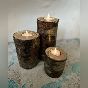 Handmade birch tree candles LED tea lights